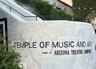 Entrance to the Temple of Music and Art in Tucson, Arizona, the historic home of the Arizona Theater Company.